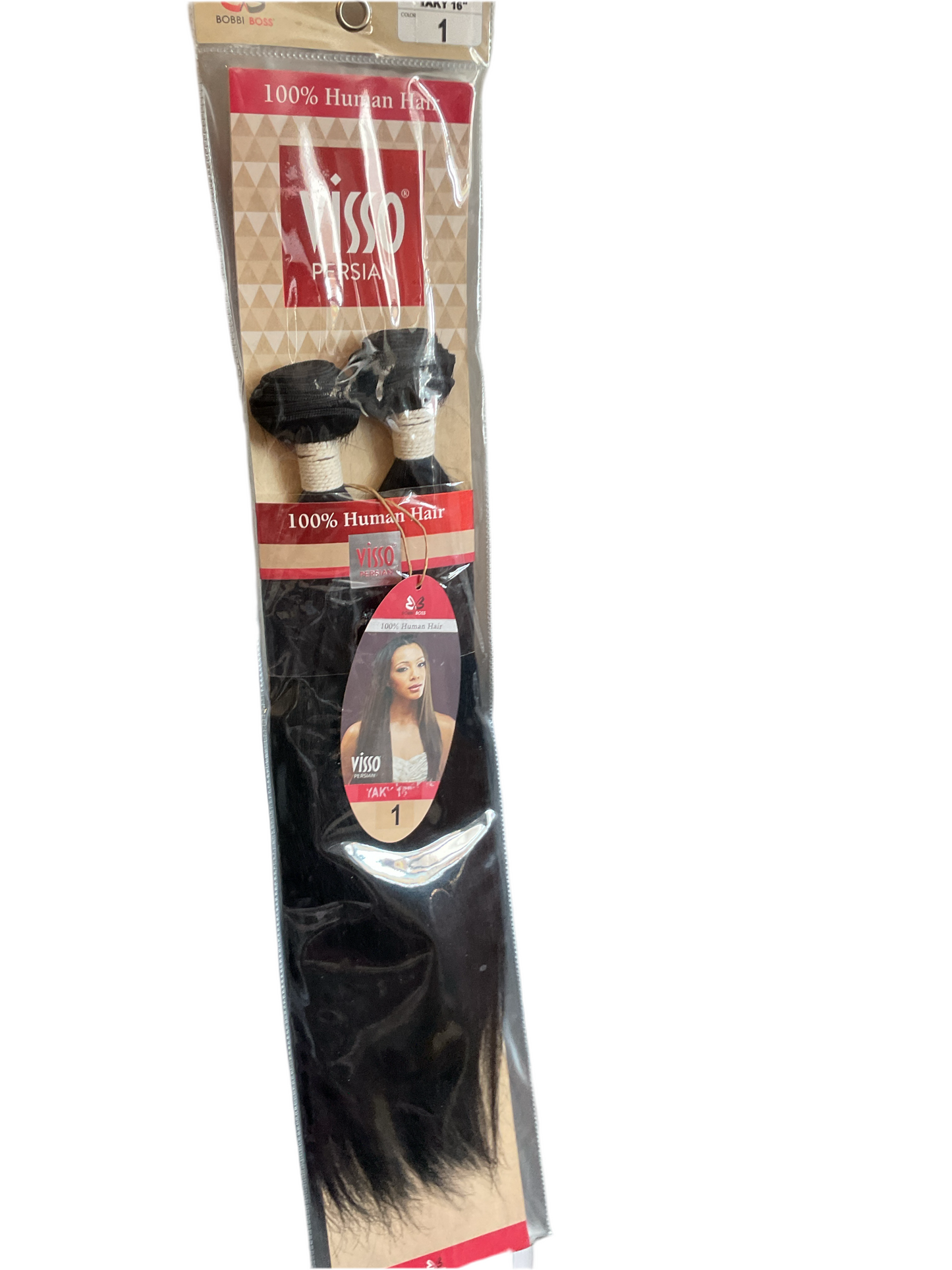 Bobbi Boss Yaky Human Hair Visso Persian Bundle #1 16" - 100% human hair extensions for versatile styling.