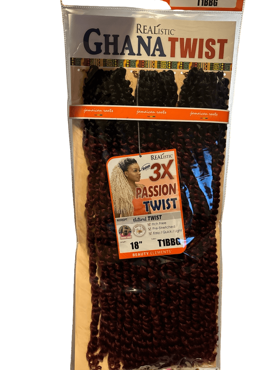 Realistic Ghana Twist, Ghana Twist Hair, 3x Passion Twist 18" #T1BBG