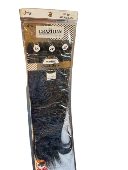 Zury Brazilian 10A Virgin Remy Human Hair Bundle in Natural Black, 26 inches, Dent-Free, suitable for dye and styling.
